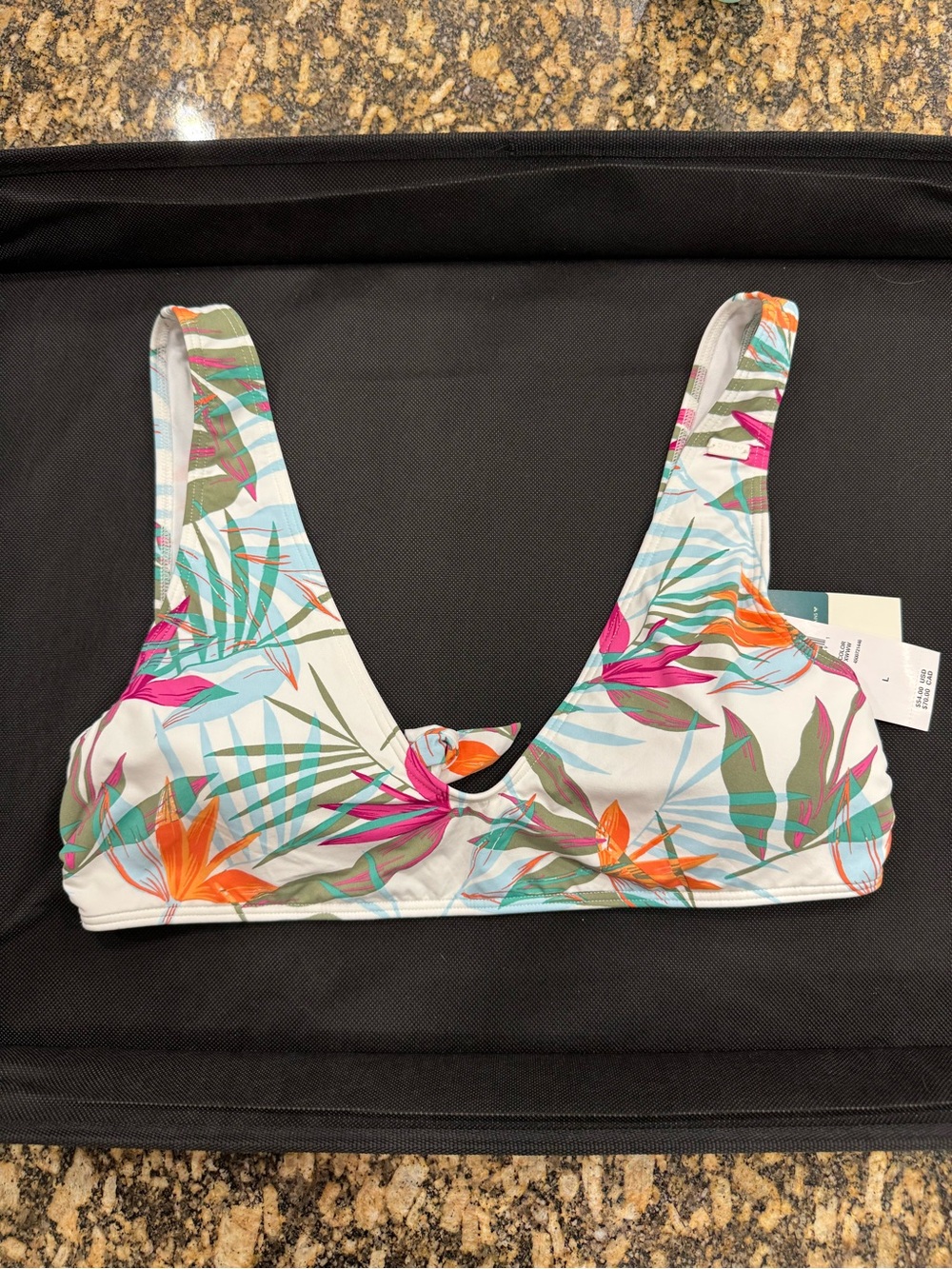 ROXY Tropical Floral Scoop Bikini Top - White/Multi L NWT
